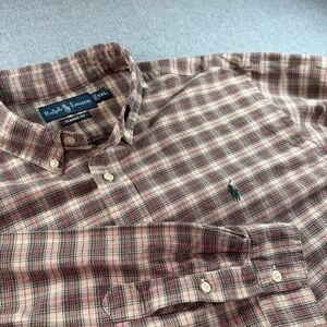 Ralph Lauren Men's Classic Fit Oxford Shirt XXL 100% Cotton Beige Plaid Pony Hit